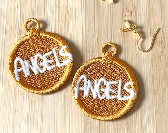 Diseño de bordado a máquina para aretes de ángeles FSL: Espíritu escolar (descarga digital)