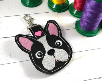 Puppy snap tab -Backpack tag embroidery design- cute terrier face keyfob design