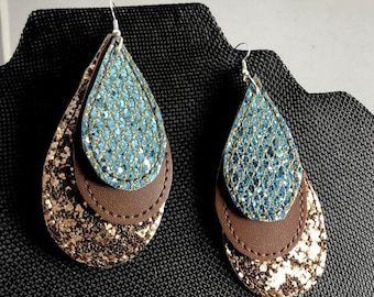 Extra Large Three Layer Teardrop Earrings and Pendant embroidery design for Vinyl and Leather