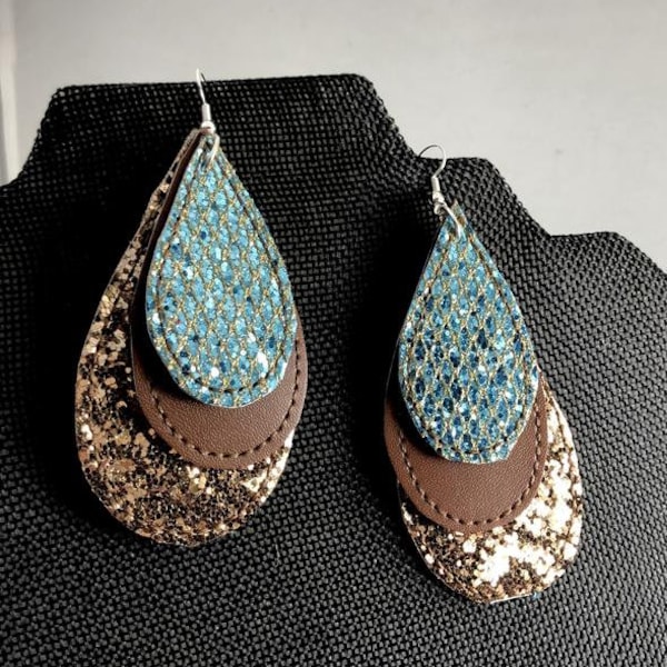 Extra Large Three Layer Teardrop Earrings and Pendant embroidery design for Vinyl and Leather