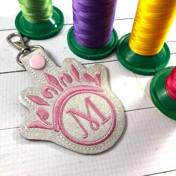 Monogram BLANK Crown snap tab for 4x4 hoops-BBED-Add your own image or lettering-ith princess snap tab or key fob tag-monogram silhouette