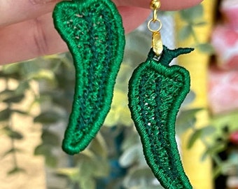 FSL Hot Pepper Chili Earrings - In the Hoop Freestanding Lace Earrings- machine embroidery digital download - in the hoop embroidery