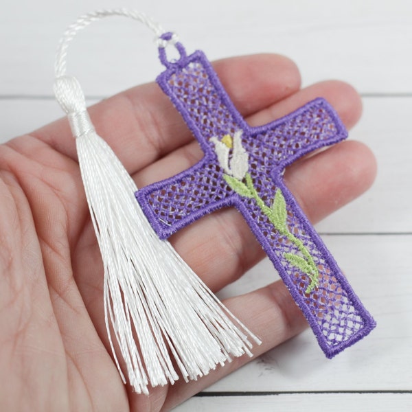 Easter Bloom Cross Freestanding Lace Bookmark for 4x4 hoops - Digital Download Embroidery project for Machine Embroidery