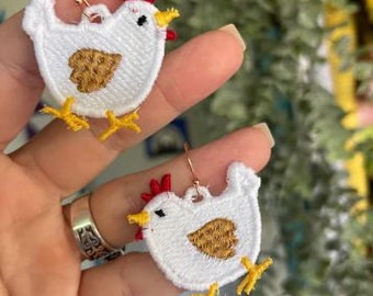 FSL Chicken Earrings: Machine Embroidery Design (Digital Download)