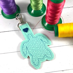 Sea Turtle Quick Stitch ITH snap tab for 4x4 hoops-BBED-Backpack tag embroidery design-ith turtle snap tab or key fob tag