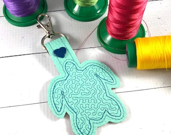 Sea Turtle Quick Stitch ITH snap tab for 4x4 hoops-BBED-Backpack tag embroidery design-ith turtle snap tab or key fob tag