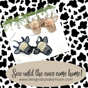 Highland Cow FSL AND Fringe Earrings - In the Hoop Freestanding Lace Earrings - Machine Embroidery Design File - Digital Download