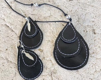 Teardrop Earrings and Pendant embroidery design for Vinyl and Leather - Digital Download - Pattern for Machine Embroidery