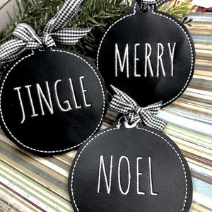 Set of three Farmhouse MERRY JINGLE NOEL Christmas Ornaments for 4x4 hoops Digital Download - Pattern for Machine Embroidery