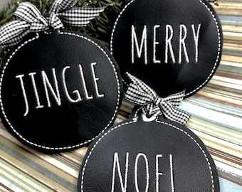 Farmhouse Christmas Ornaments: MERRY JINGLE NOEL Embroidery (Digital Download)