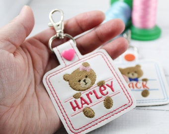 DBB Boy and Girl Bear SET of two Personalized Snap Tabs - ITH project for 4x4 hoops