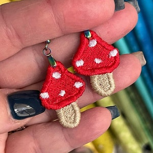 DBB FSL Mushroom Earrings - Two Sizes - Small and Large - In the Hoop Embroidery Project - Digital Download - Machine Embroidery Design