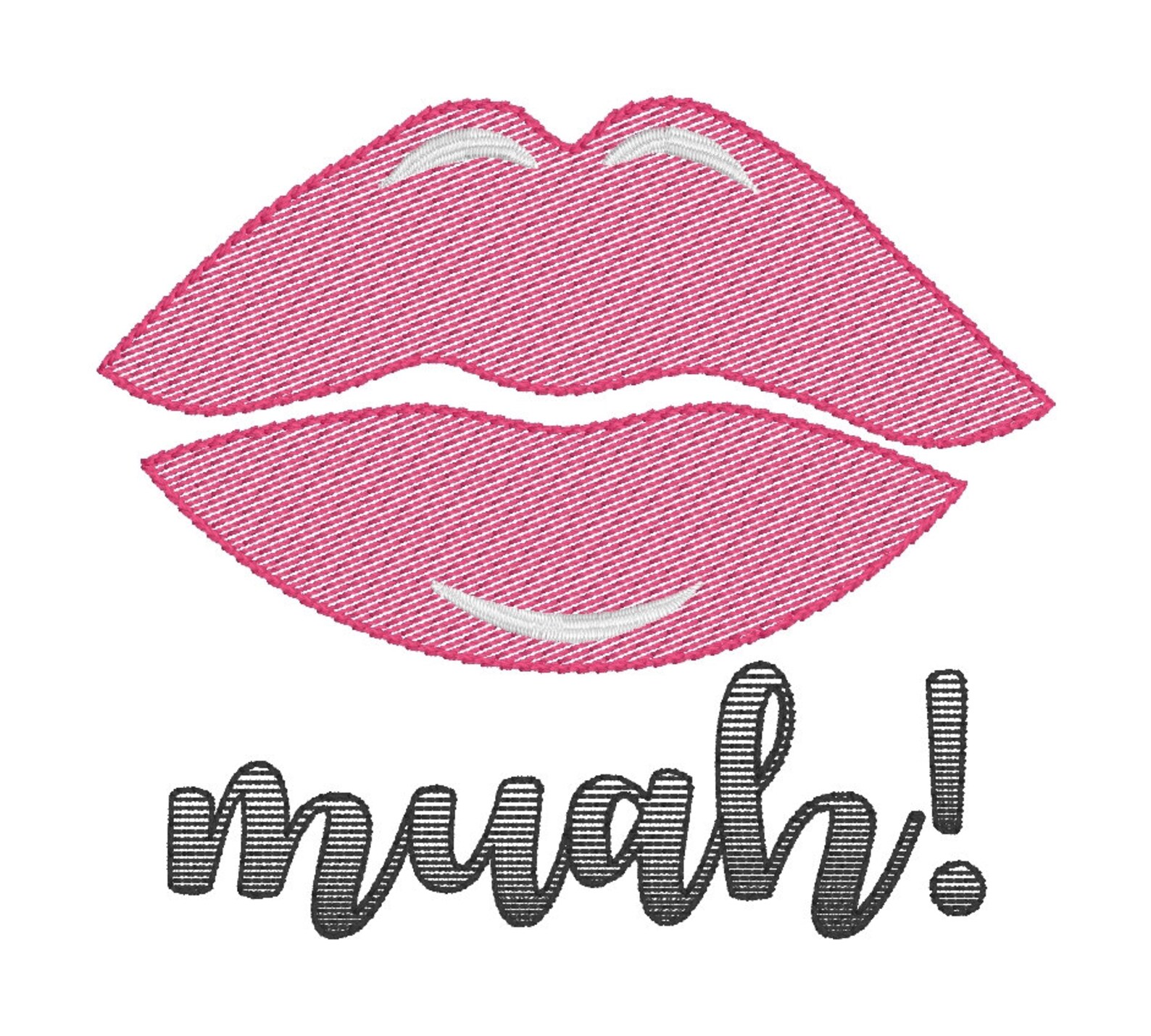 Lips Muah Sketch Word Art Embroidery Design Digital Etsy