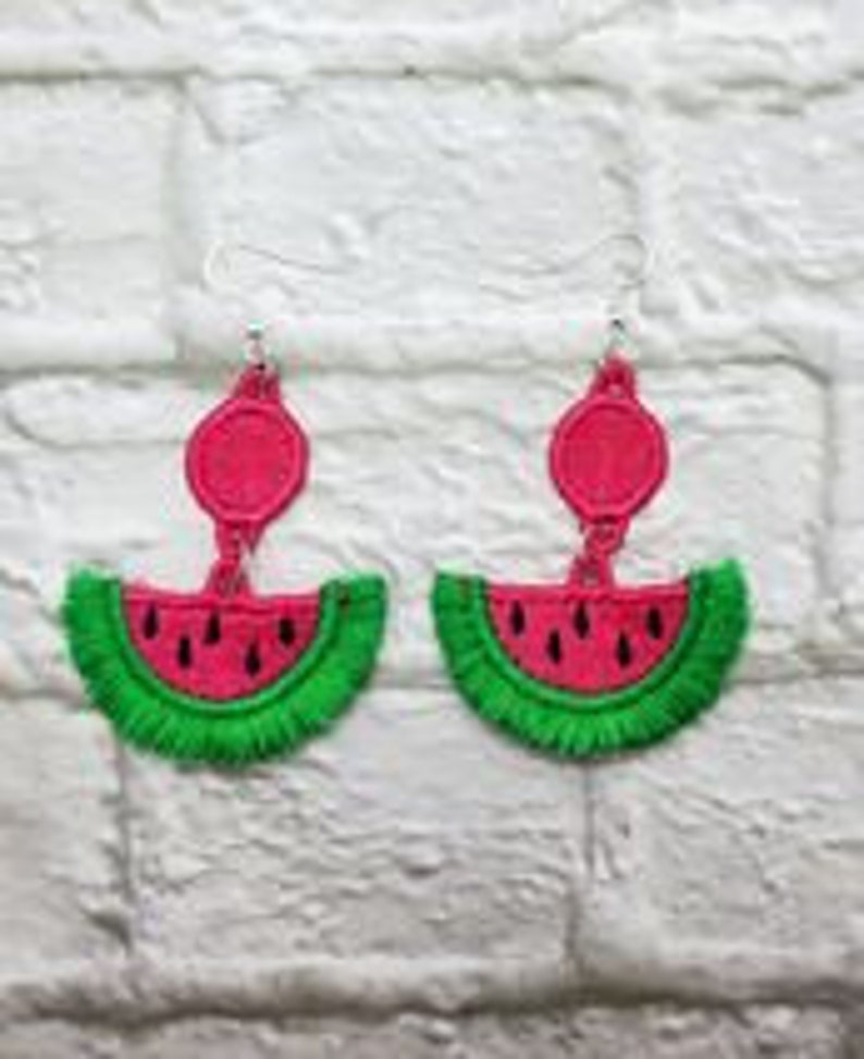 Watermelon Freestanding Lace Fringe Earrings embroidery design FSL Digital Download Machine Embroidery Designs In the Hoop DBB image 4