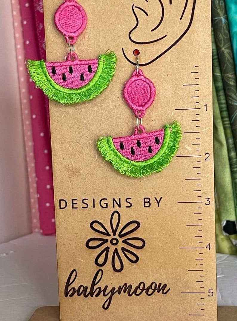 Watermelon Freestanding Lace Fringe Earrings embroidery design FSL Digital Download Machine Embroidery Designs In the Hoop DBB image 1
