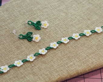 Daisy Chain FSL Bracelet and Earrings - Freestanding Lace Embroidery Design Project - In the Hoop Embroidery Design File - Digital Download