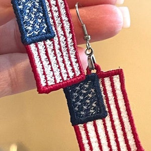American Flag FSL Earrings: Machine Embroidery Design (Digital Download)