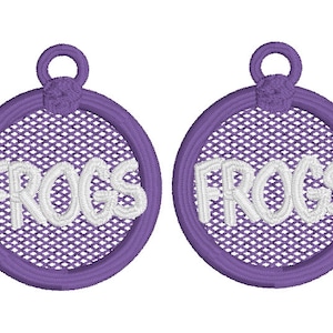 School Spirit - FROGS FSL Earring Machine Embroidery Design File - Sports Mascot Team spirit - school colors digital download