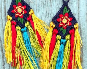 Viva Fiesta Floral FSL Earrings - In the Hoop Freestanding Lace Earrings digital download - Machine Embroidery Design File Project