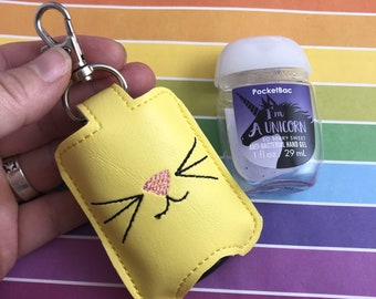 Kitty Cat Face Hand Ontsmettingsmiddel Houder snap tab- IN DE HOOP Borduurwerk Project - 1 oz voor bbw flessen