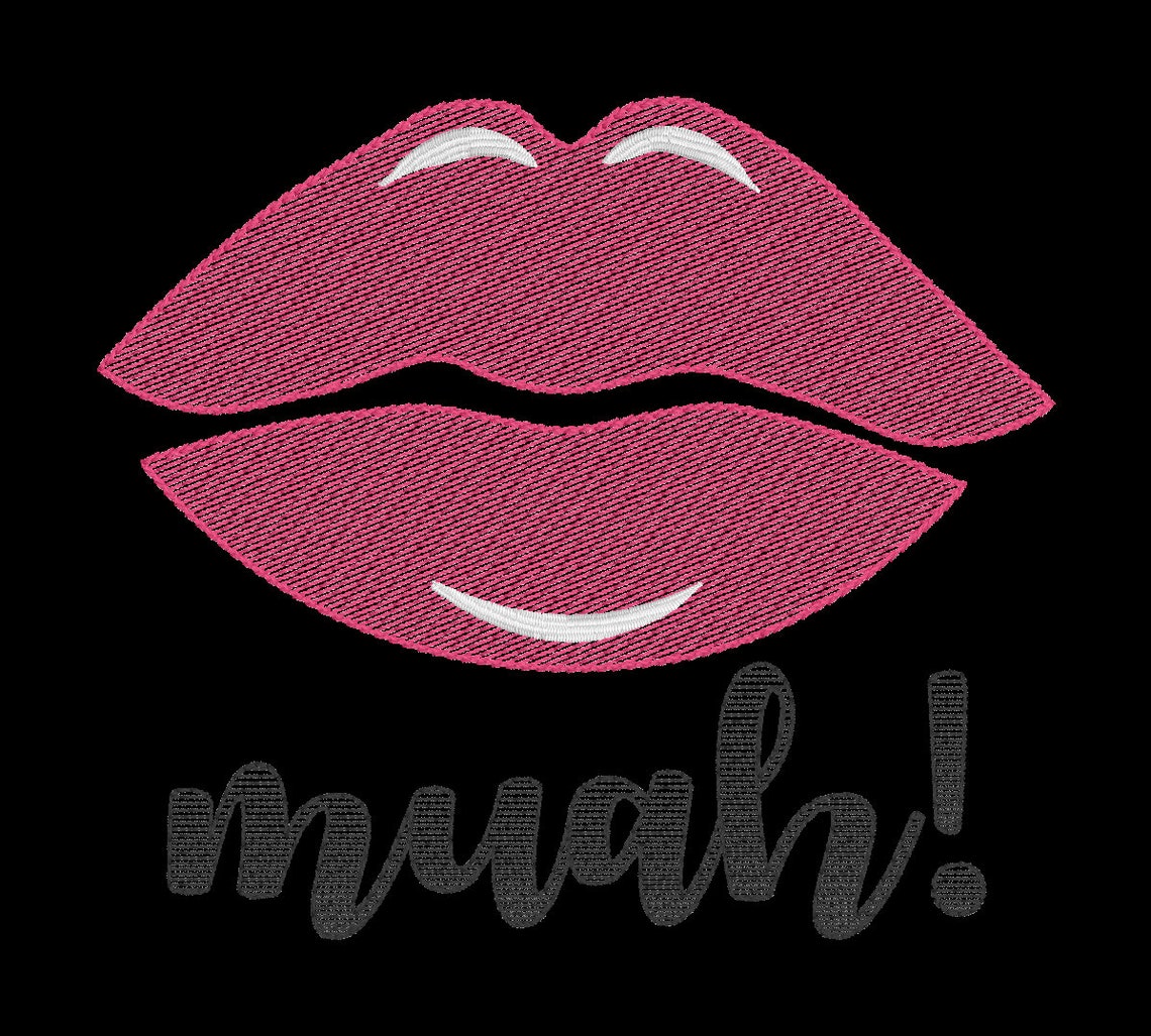 Lips Muah Sketch Word Art Embroidery Design Digital Etsy