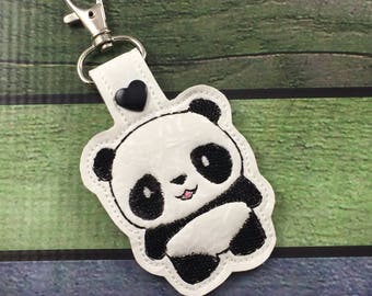 Panda Bear Embroidery Design: Snap Tab Key Fob, 4x4 ITH (Digital Download)