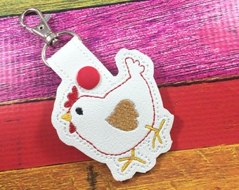 Chicken Snap Tab Embroidery Design: ITH Key Fob (4x4) (Digital Download)