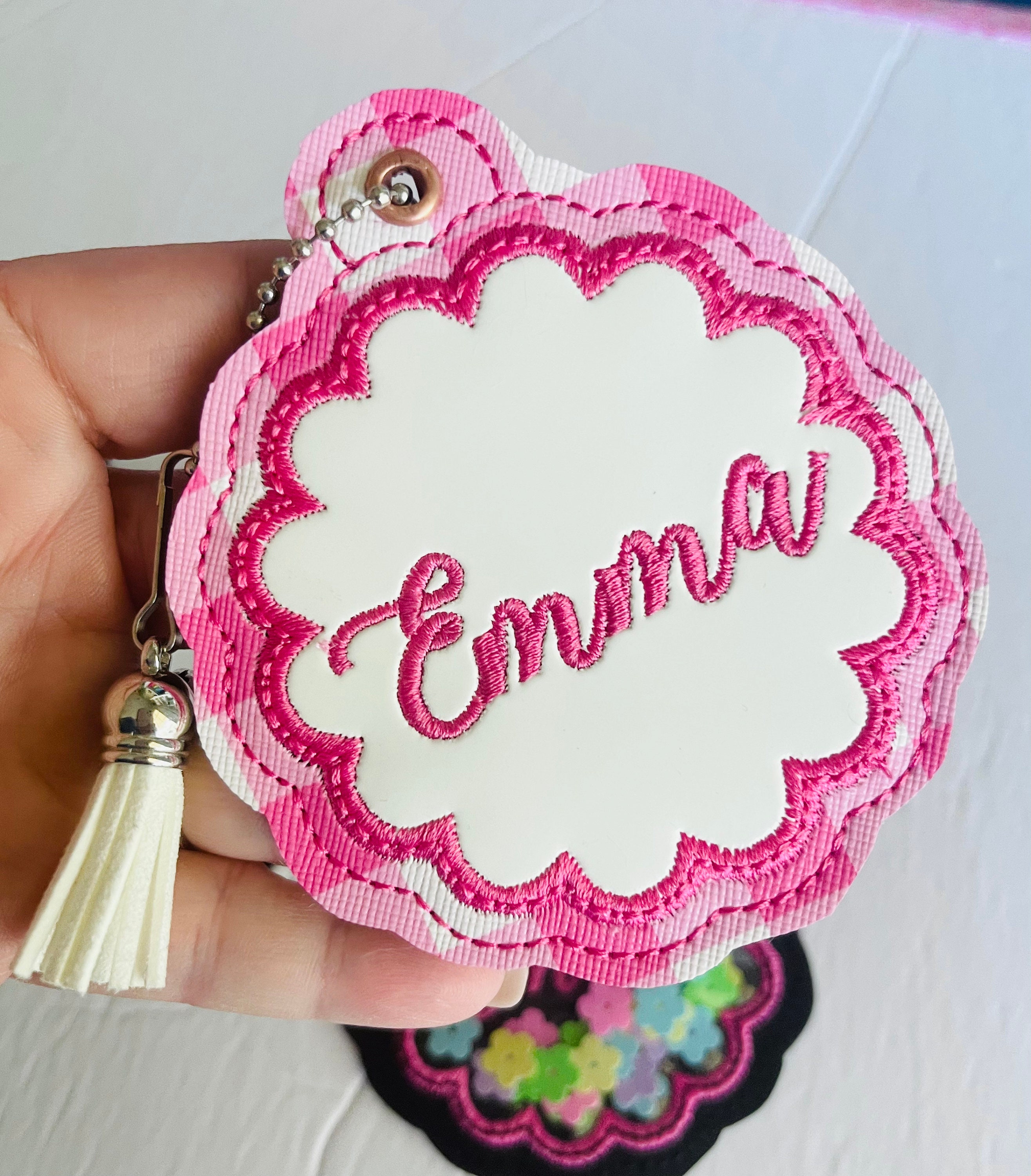 Scallop Bag Tag Embroidery Design: 4x4 Hoop (Digital Download)