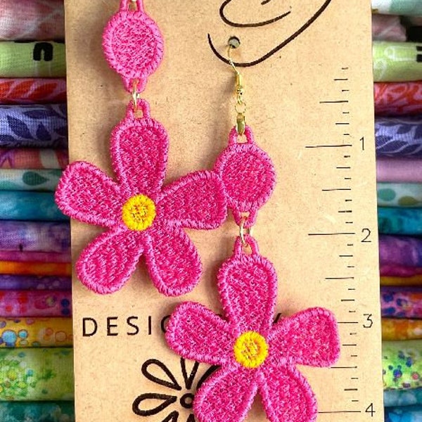 FSL Big Daisy Dangles Earrings - In the Hoop Freestanding Lace Earrings- flower earrings - digital download - in the hoop embroidery