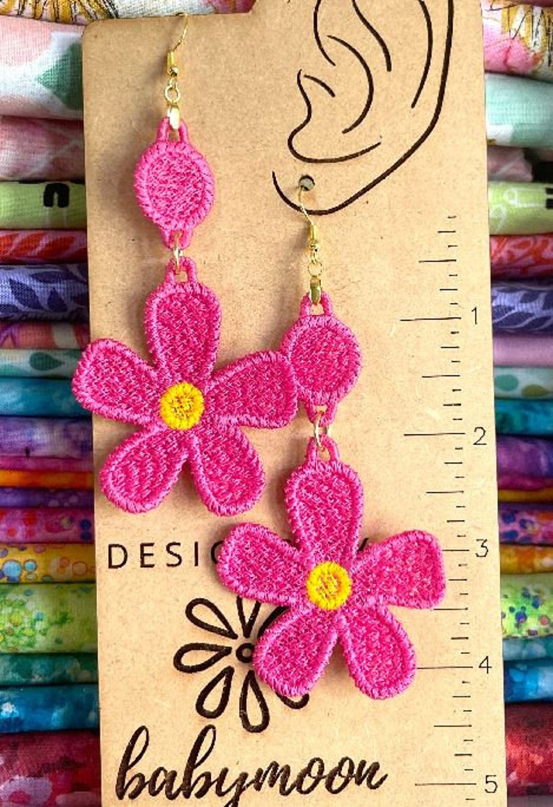 FSL Big Daisy Dangles Earrings In the Hoop Freestanding Lace Earrings flower earrings digital download in the hoop embroidery image 1