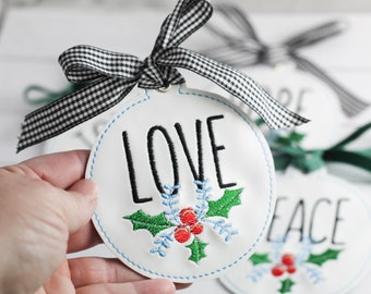 Farm Fresh Love - Peace - Hope - Joy Christmas Ornament SET for 4x4 hoops Digital Download - Pattern for Machine Embroidery