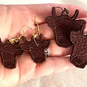Cow and Bull FSL Freestanding Lace Earrings - In the Hoop Freestanding Lace Earrings - Machine Embroidery Design File - Digital Download