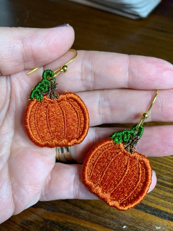 Pumpkin FSL Earrings - Freestanding Lace Earring Design - in