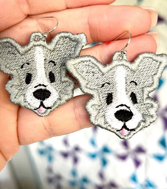 Border Collie Face Lace Earrings Design: FSL Machine Embroidery (Digital Download)