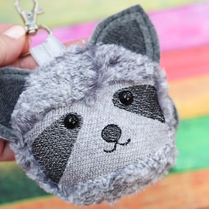 Raccoon Fluffy Puff: ITH Embroidery Design for Keychain Charm (Digital Download)