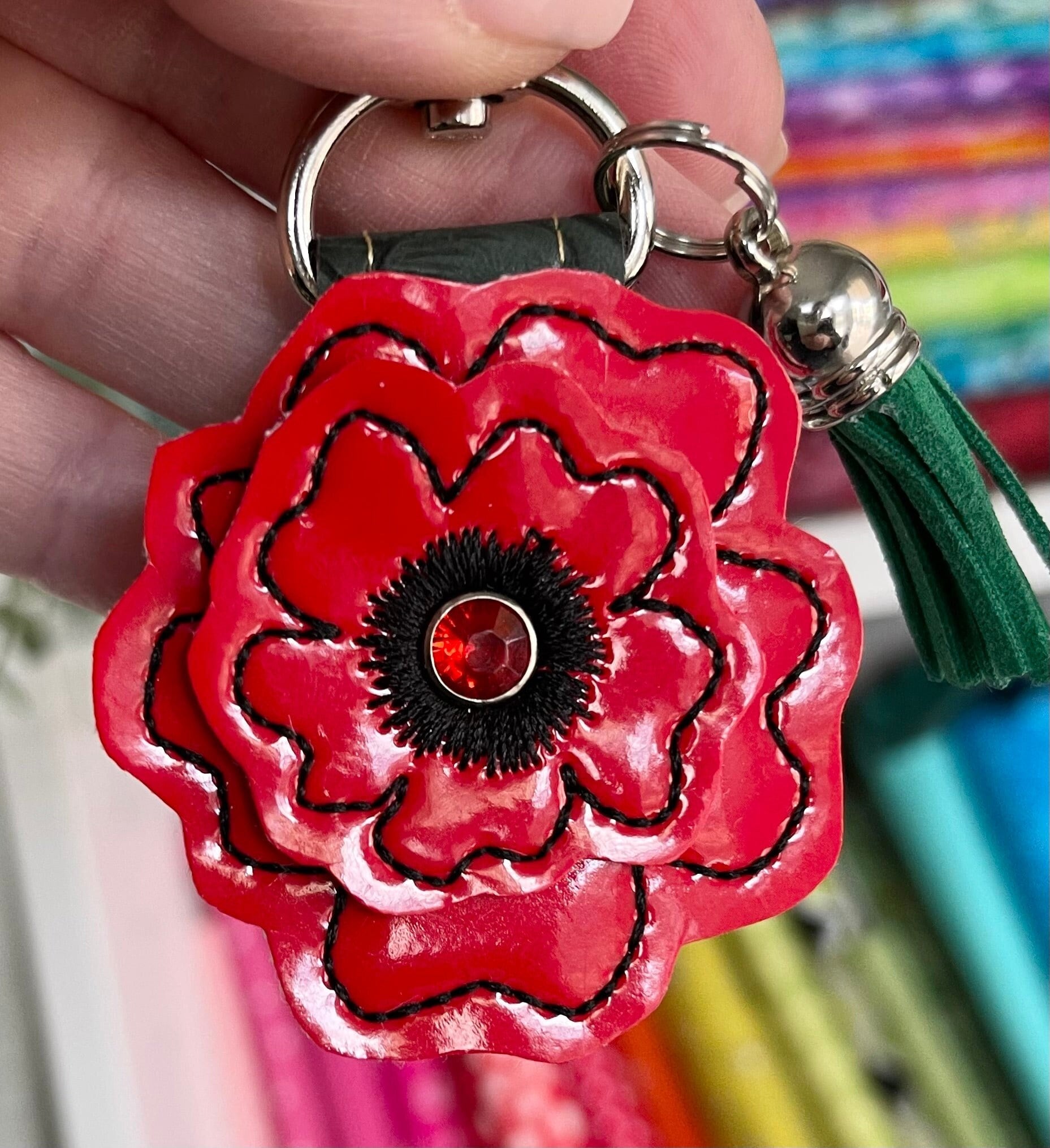 Poppy 3D Rivet Keyfob: in the Hoop Embroidery Project (digital