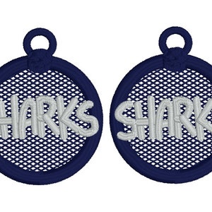 School Spirit - SHARKS FSL Earring Machine Embroidery Design File - Sports Mascot Team spirit - school colors digital download