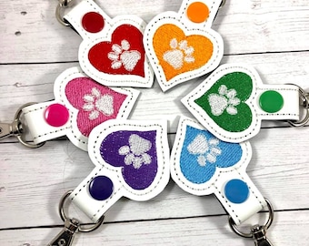 DBB Tiny Paw Print Heart Snap Tab Embroidery Design File