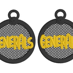 School Spirit - GENERALS FSL Earring Machine Embroidery Design File - Sports Mascot Team spirit - school colors digital download