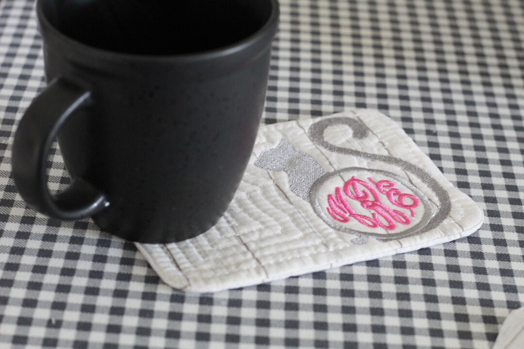 Cat Monogram Mug Rug: in the Hoop Embroidery Design (digital File) - Etsy