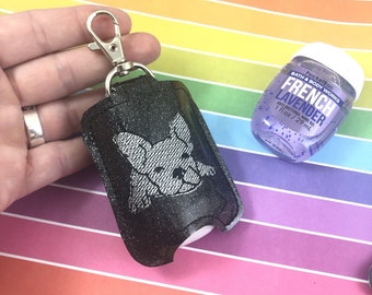 Frenchie French Bulldog Hand Sanitizer Holder Snap Tab In the Hoop Embroidery Project