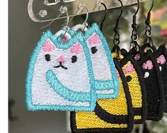 Kitty Cat FSL Earrings: Freestanding Lace Embroidery Design (Digital Download)