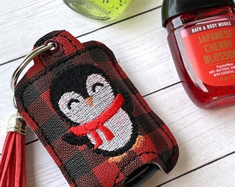 Penguin Hand Sanitizer Holder Eyelet Version In the Hoop Embroidery Project 1 oz BBW for 4x4 hoops - Digital Download Embroidery File