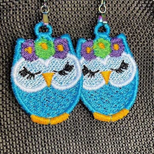 Pendientes FSL de lágrima de búho: Diseño de bordado a máquina (descarga digital)