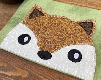 Fox Mug Rug Embroidery Design: Applique In The Hoop Project (Digital Download)