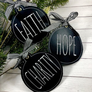 Set of four Farmhouse -  Faith, Hope, Charity, and Love - Christmas Ornaments for 4x4 hoops