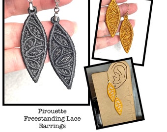 Pirouette FSL Earrings -In the Hoop Freestanding Lace Earrings-Embroidery Machine File-Digital Download - In the Hoop Earring Design