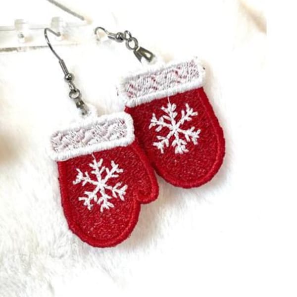 Mittens FSL Earrings - In the Hoop Freestanding Lace Earrings-Digital Download - Machine Embroidery Design-Embroidery Pattern