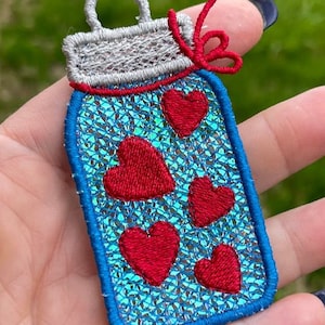 Jar of Hearts Mylar FSL Embroidery File: Suncatcher, Ornament, Bookmark (4x4 Hoop)