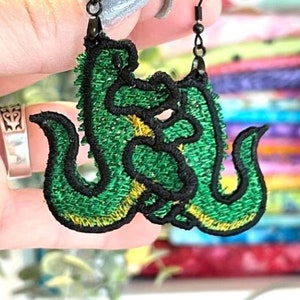 FSL Godzilla Earrings - In the Hoop Freestanding Lace Earrings-terrible lizard dinosaur - digital download - in the hoop embroidery